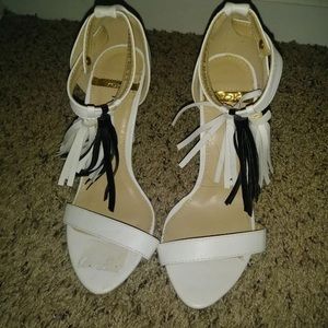 White and black heels